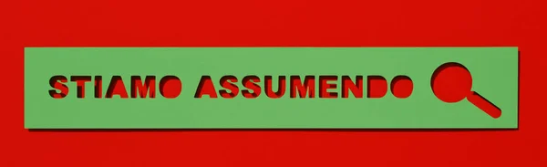 Text Hiring Written Italian Cut Out Green Paper Red Background — Fotografia de Stock