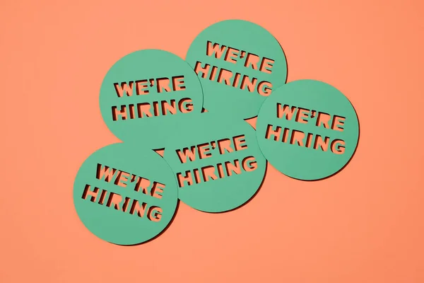 Some Shaped Green Pieces Paper Text Hiring Cut Out Them — Foto Stock