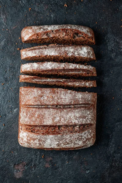 High Angle View Spanish Rye Bread Loaf Black Stone Surface — Stockfoto