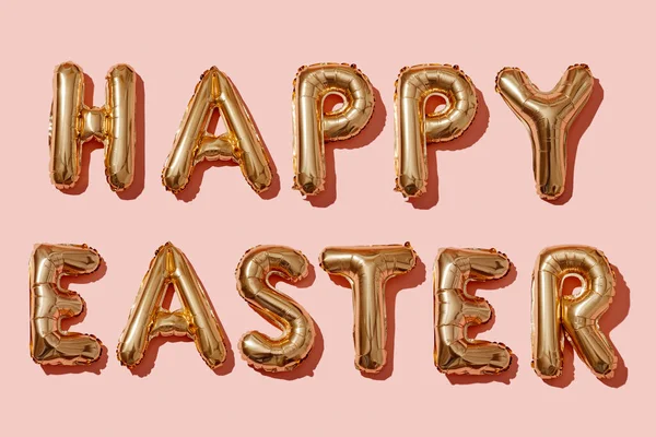 Nahaufnahme Einiger Goldener Buchstabenförmiger Luftballons Die Den Text Frohe Ostern — Stockfoto