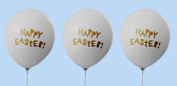 Drei Luftballons Mit Dem Text Frohe Ostern Auf Blauem Hintergrund — Stockfoto