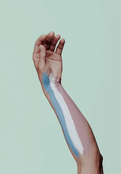 Brazo Joven Con Bandera Del Orgullo Transgénero Pintada Ella Sobre — Foto de Stock