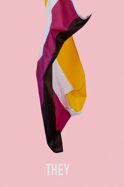 Pronoun Non Binary Pride Flag Waving Pink Background — Zdjęcie stockowe