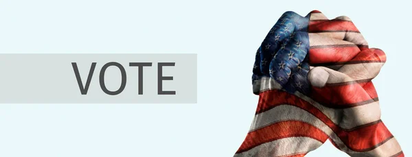 Hands Man Put Together Pattern Flag United States Text Vote — стоковое фото