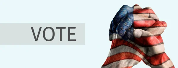 Hands Man Put Together Patterned Flag United States Text Vote — Stock Photo, Image