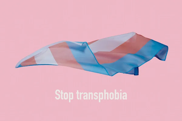 Texto Detener Transfobia Una Bandera Orgullo Transgénero Ondeando Aire Sobre —  Fotos de Stock