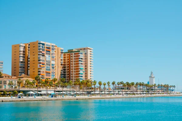 Malaga Spanien Maj 2022 Utsikt Över Strandpromenaden Paseo Del Muelle — Stockfoto