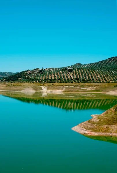 Detalhe Reservatório Iznajar Andaluzia Espanha Num Dia Ensolarado — Fotografia de Stock