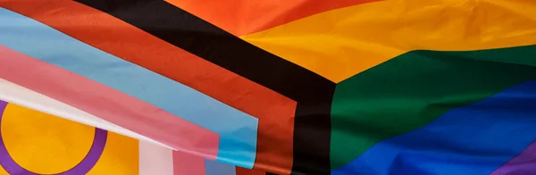 Крупный План Интерсекс Инклюзивного Прогрессивного Флага Панорамном Формате Использования Качестве — стоковое фото