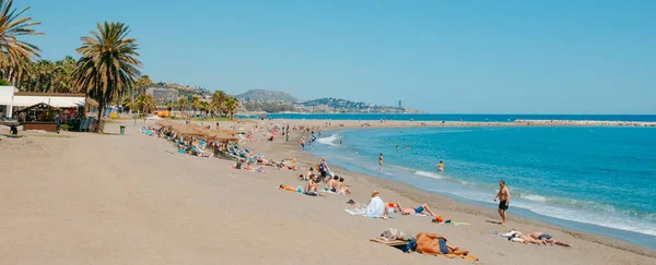 Malaga Espagne Mai 2022 Plage Malagueta Malaga Espagne Avec Beaucoup — Photo