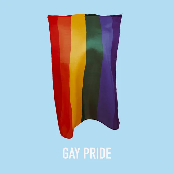 Text Gay Pride Rainbow Pride Flag Waving Air Blue Background — Stock Photo, Image