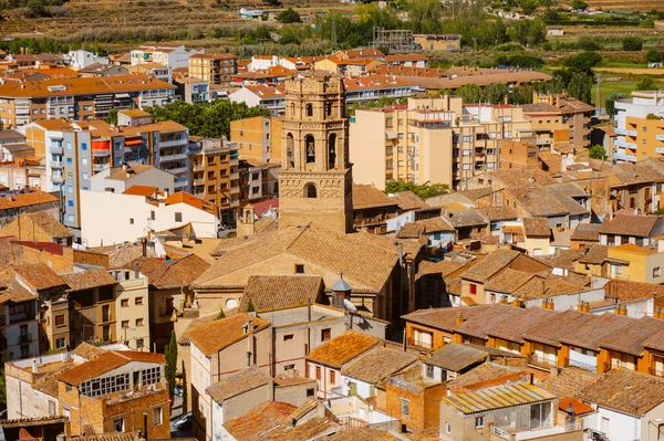 มมองทางอากาศของเม องเก าของ Monzon ในจ งหว Huesca ในอารากอน สเปนเน Belfry — ภาพถ่ายสต็อก