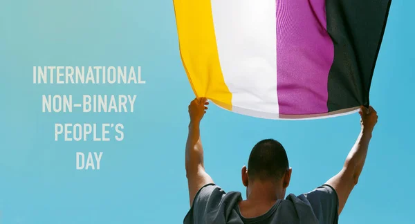 Text Non Binary Peoples Day Person Waving Non Binary Pride — Stock Photo, Image