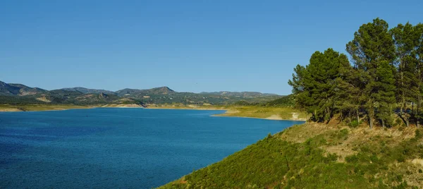 Panoramic View Iznajar Reservoir Formed Impounding Water Genil River Andalusia — Stok fotoğraf
