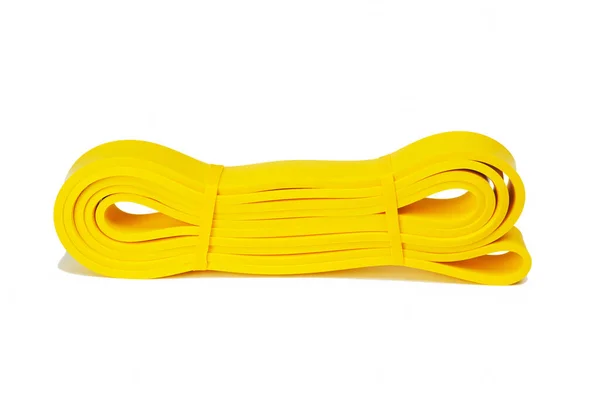 Yellow Resistance Band Rolled Tied White Background — Foto de Stock