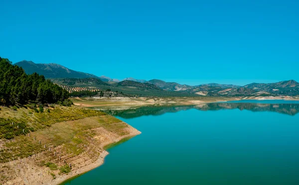 View Iznajar Reservoir Andalusia Spain Sunny Springtime Day — стоковое фото