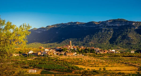 Una Vista Panorámica Ulldemolins Provincia Tarragona Cataluña España Con Sierra — Foto de Stock