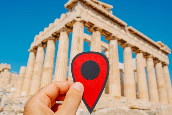 Yunanistan Başkenti Atina Bulunan Ünlü Parthenon Kalıntılarını Gösteren Kırmızı Bir — Stok fotoğraf