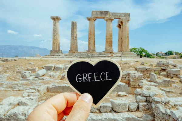 Yunanistan Bir Yaz Günü Antik Korint Ünlü Apollo Tapınağı Nın — Stok fotoğraf