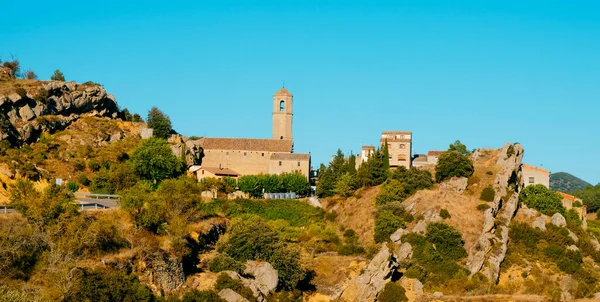 Panoramic View Vilanova Prades Province Tarragona Catalonia Spain Highlighting Belfry — Stock Photo, Image