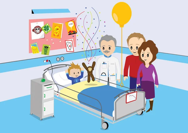 Παιδί να πάρει καλά νέα από τον γιατρό στο νοσοκομείο — Διανυσματικό Αρχείο