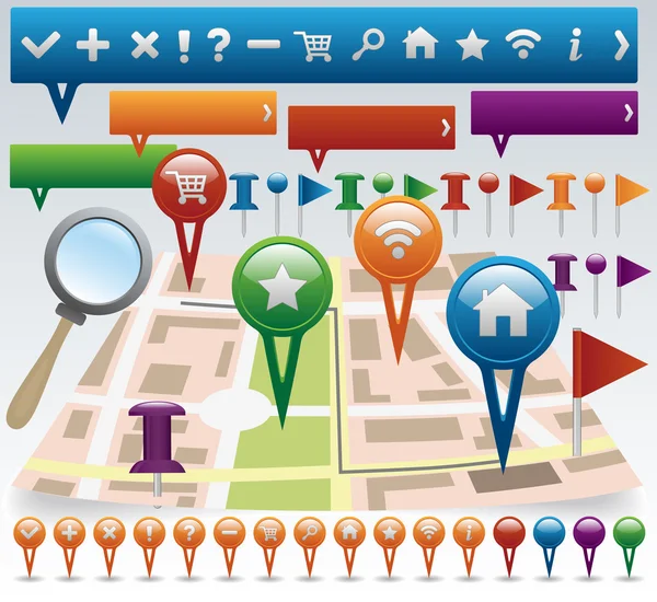 Symbole für Karte und Navigation — Stockvektor