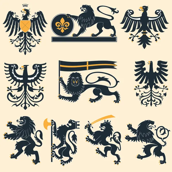 Heraldische leeuwen en adelaars Vectorbeelden