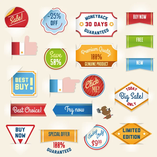 Satılık çıkartmaları ve Etiketler kümesi