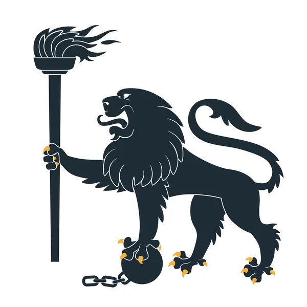 León heráldico con antorcha — Vector de stock