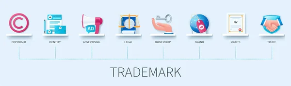 Znak Towarowy Ikonami Prawa Autorskie Tożsamość Reklama Prawo Własności Marka — Wektor stockowy