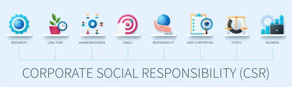 Corporate Social Responsibility Banner Mit Symbolen Ressourcen Langfristiges Humanressourcen Ziele — Stockvektor