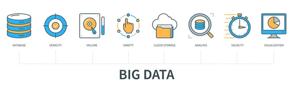 Conceito Big Data Com Ícones Banco Dados Veracidade Volume Variedade — Vetor de Stock