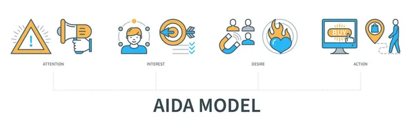 具有图标的Aida模型概念 最小平行线样式的Web向量信息图 — 图库矢量图片