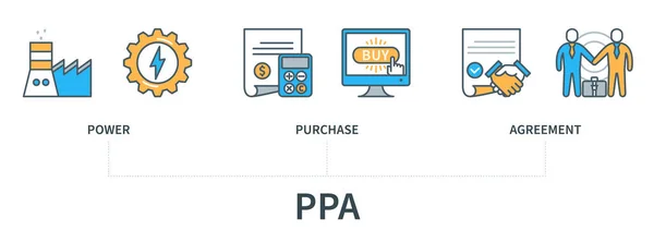 Ppa Concept Icons Power Purchase Agreement Web Vector Infographic Minimal — 图库矢量图片