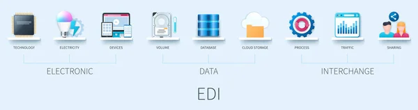 데이터 Edi 플래그에 아이콘 데이터베이스 클라우드 프로세스 스타일의 그래픽 — 스톡 벡터