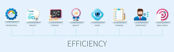 Concept Efficacité Avec Icônes Optimisation Projet Stratégie Qualité Vision Planification — Image vectorielle