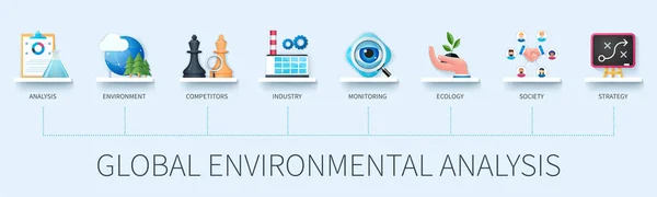 Global Environmental Analysis Concept Icons Analysis Environmental Competitors Industry Monitoring — Stock Vector