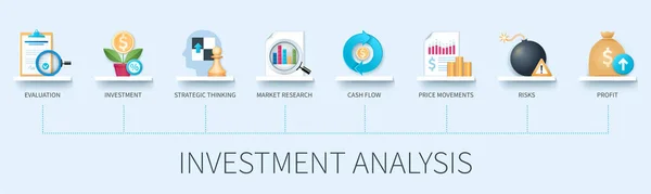 Концепція Інвестиційного Аналізу Піктограмами Оцінка Інвестиції Стратегічне Мислення Дослідження Ринку — стоковий вектор