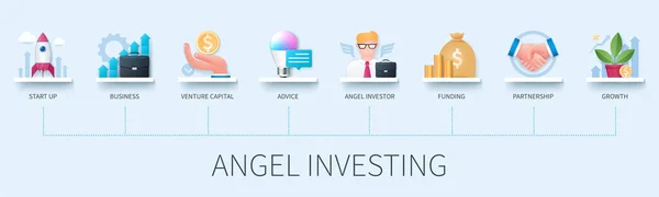 Ангел Інвестує Концепцію Іконами Запуск Бізнес Венчурний Капітал Порада Ангел — стоковий вектор