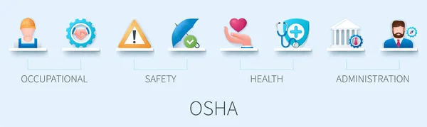 Nápis Osha Ikonami Zaměstnání Bezpečnost Zdraví Administrativa Obchodní Koncept Web — Stockový vektor