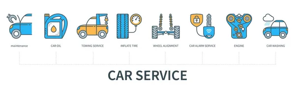 Concepto Servicio Coches Con Iconos Mantenimiento Aceite Coche Servicio Remolque — Archivo Imágenes Vectoriales