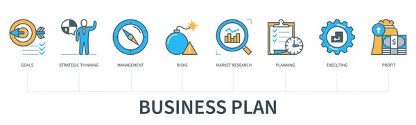Business Plan Concept Icons Goals Strategic Thinking Management Market Research — Stok Vektör