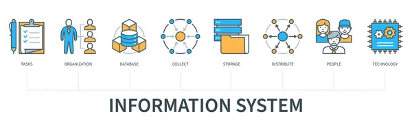 Information System Concept Icons Tasks Organisation Database Collect Storage Distribute — Wektor stockowy