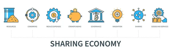 Sharing Economy Concept Icons Resources Cowering Crowdfunding Innovations Sharing Reduce — Vettoriale Stock
