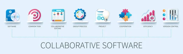 Collaborative Software Banner Icons Software Common Task Collaborative Editing Group — Vetor de Stock