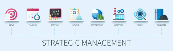 Strategic Management Banner Icons Goals Planning Strategy Analysis Environment Enterprise — Archivo Imágenes Vectoriales