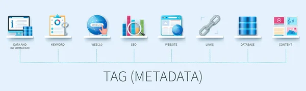 Tag Metadata Banner Icons Data Information Web Database Website Links — Archivo Imágenes Vectoriales