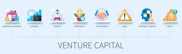 Venture Capital Banner Icons Emerging Companies Startup Business Investment Partnership — Vector de stock