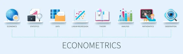 Banner Econométrico Com Ícones Economia Estatística Dados Regressão Linear Teoria — Vetor de Stock