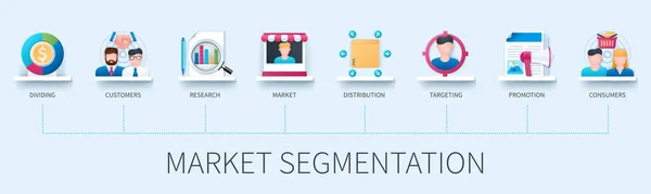 Banner Segmentación Mercado Con Iconos Dividir Clientes Investigación Mercado Distribución — Archivo Imágenes Vectoriales